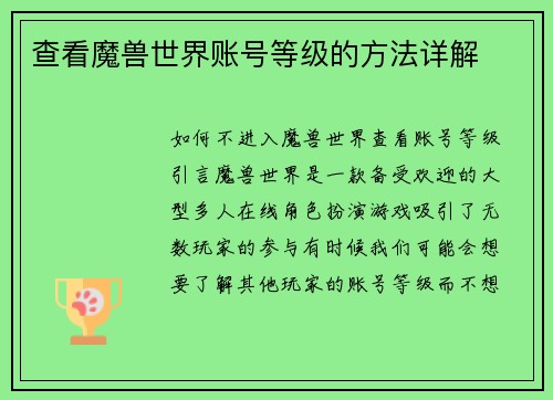 查看魔兽世界账号等级的方法详解